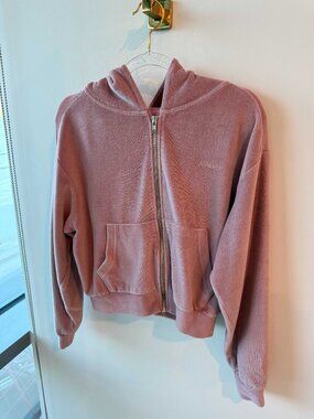 Kindame Pink Velour Terry Tracksuit Set Zip Hoodie + Wide Leg Pants